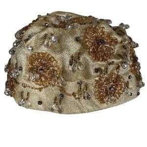 Christian Dior Chapeaux Vintage Women's Gold Jeweled Floral Pillbox Hat